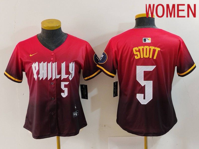 Women Philadelphia Phillies #5 Stott Red City Edition 2024 Nike MLB Jersey style 4